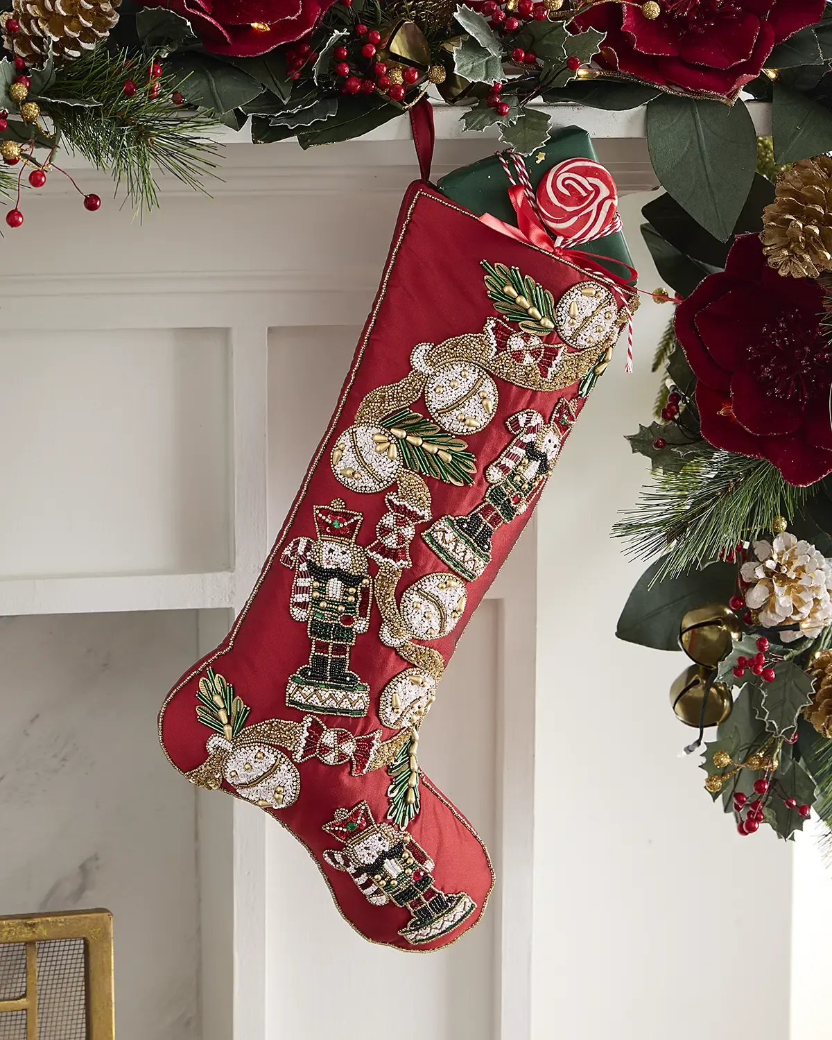 Kim Seybert Jingle Bells Beaded Christmas Stocking