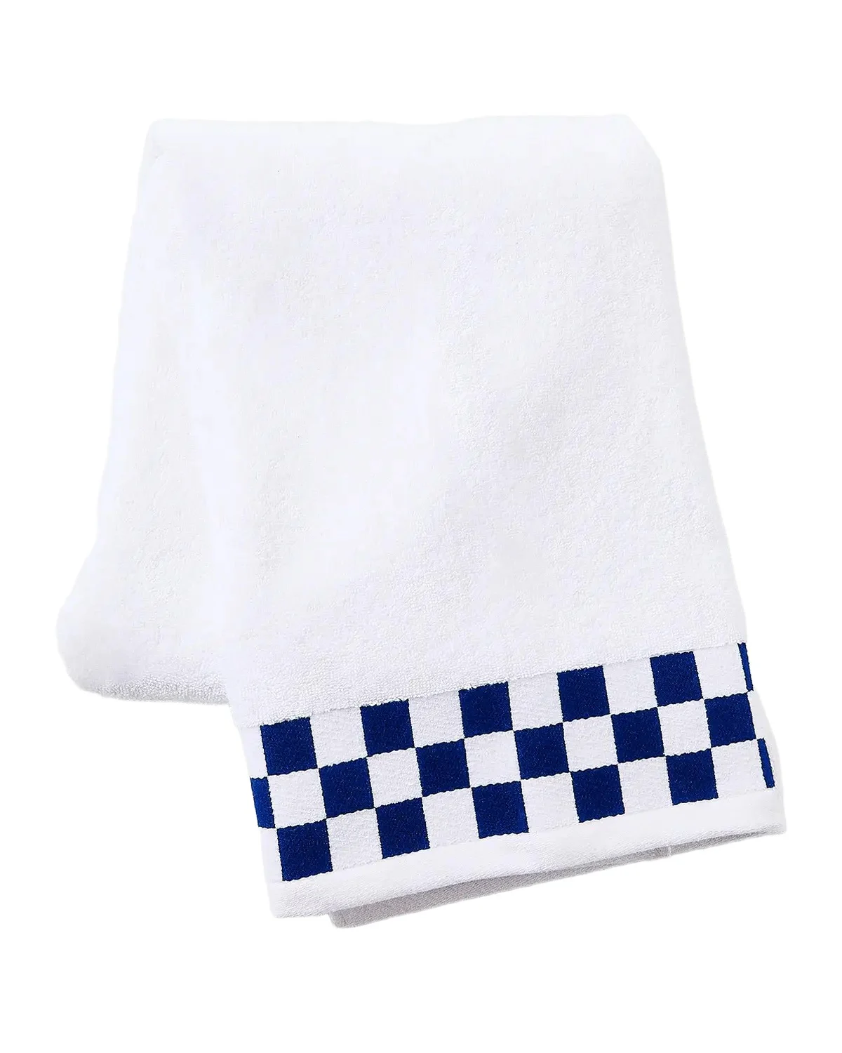 MacKenzie-Childs Bath Towel with Navy Check Border