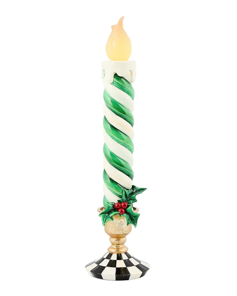 MacKenzie-Childs Check It Out Green Illuminated Retro Christmas Candle