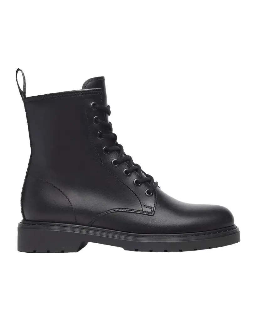 Faux Fur Lined Leather Combat Boots