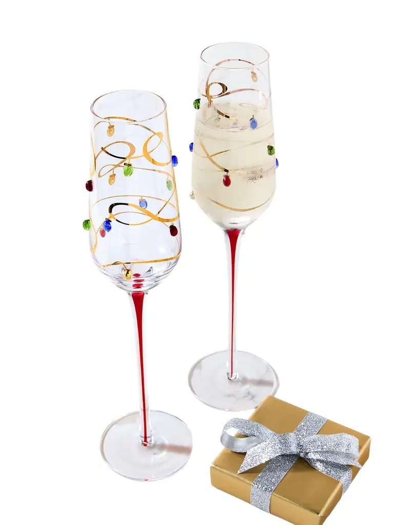 Neiman Marcus Christmas Lights 6 oz. Champagne Flutes