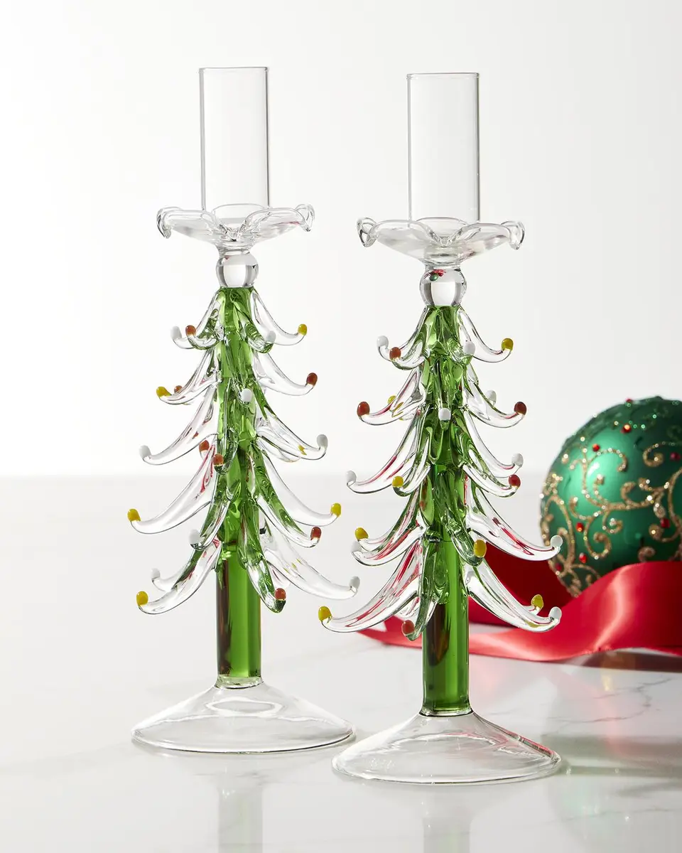 Neiman Marcus Figural Christmas Tree Candlesticks, Set of 2