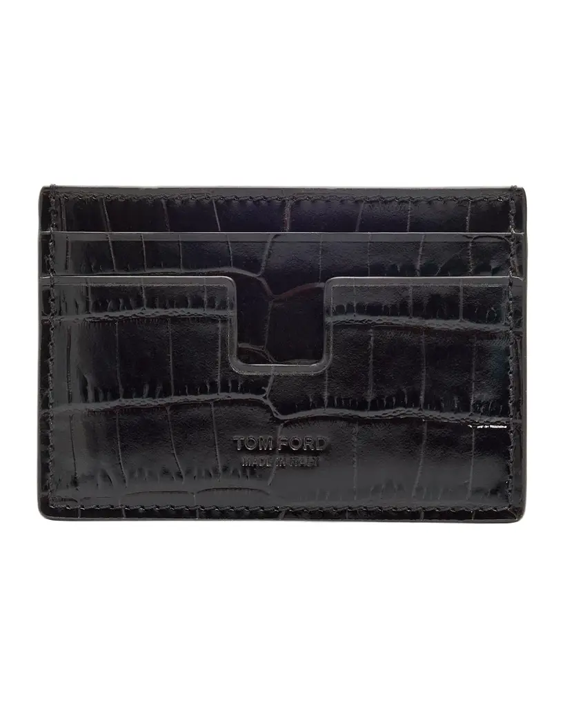 Men's Croc-Embossed Leather Card Holder