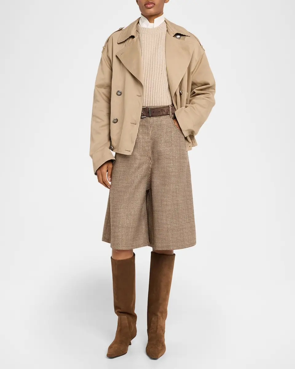 Brunello Cucinelli Wool-Blend Houndstooth Bermuda Shorts | Thumbnail 2 Brunello Cucinelli Wool-Blend Houndstooth Bermuda Shorts | Thumbnail 2