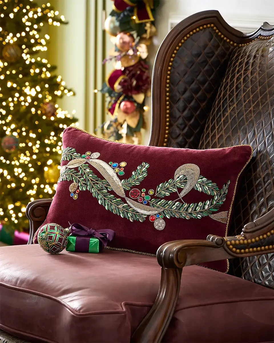 Kim Seybert Jeweled Plumes Beaded Decorative Pillow, 14" x 22"