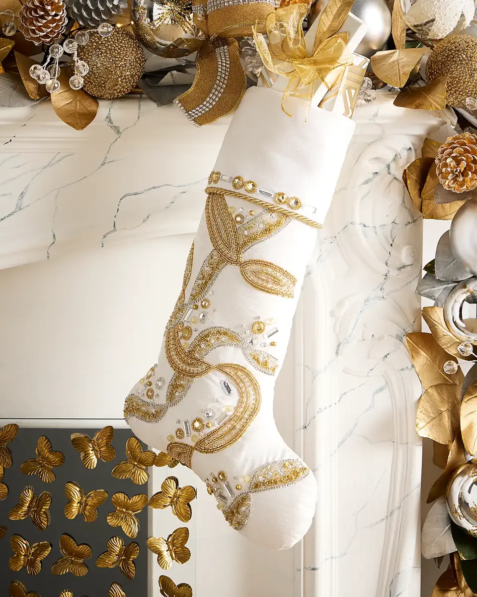 Kim Seybert Beaded Radiance Cuffed Christmas Stocking
