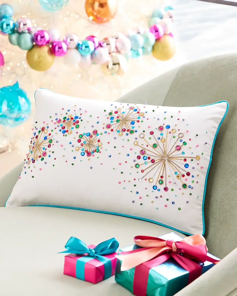 Kim Seybert Confetti Burst Beaded Decorative Pillow, 14" x 22"