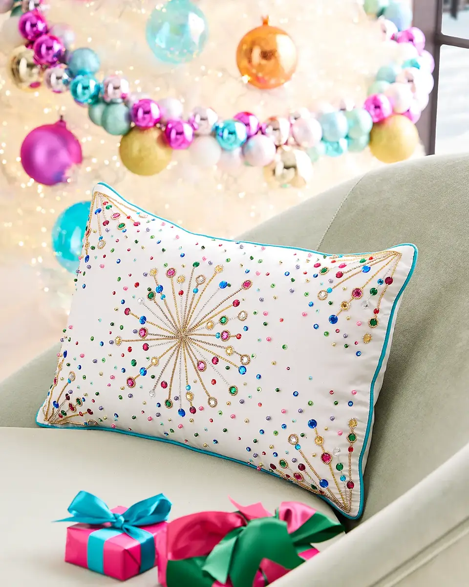 Kim Seybert Holiday Pop Beaded Decorative Pillow, 14" x 22"