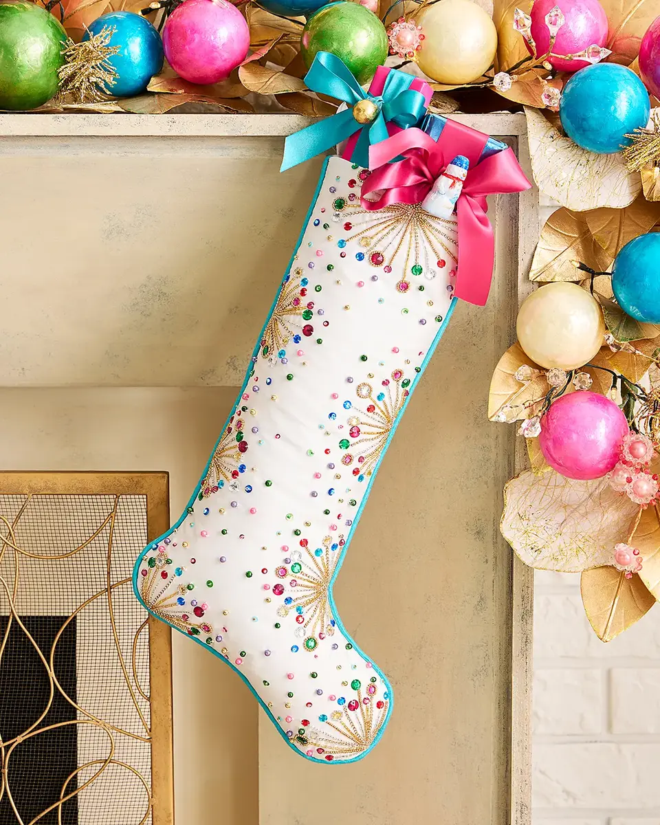 Kim Seybert Confetti Burst Beaded Christmas Stocking