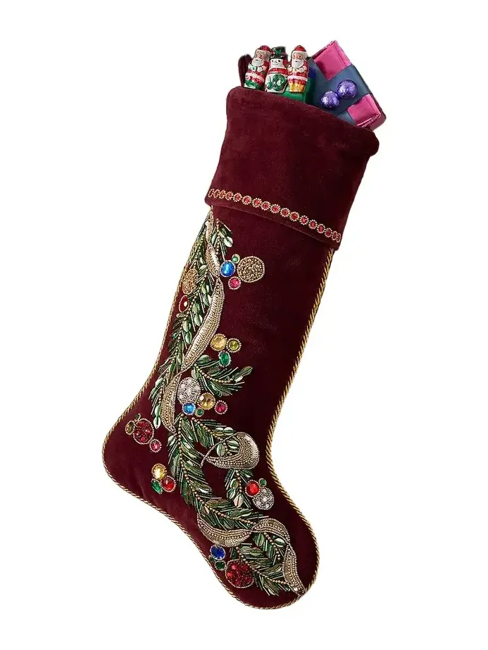 Kim Seybert Personalized Jeweled Berries Beaded Cuffed Christmas Stocking