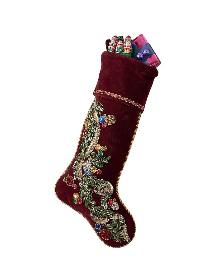 Jeweled Berries Beaded Cuffed Christmas Stocking Jeweled Berries Beaded Cuffed Christmas Stocking