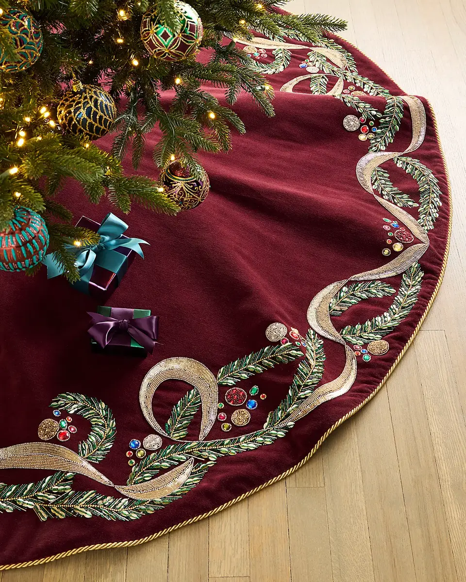 Kim Seybert Jeweled Plumes Beaded Tree Skirt