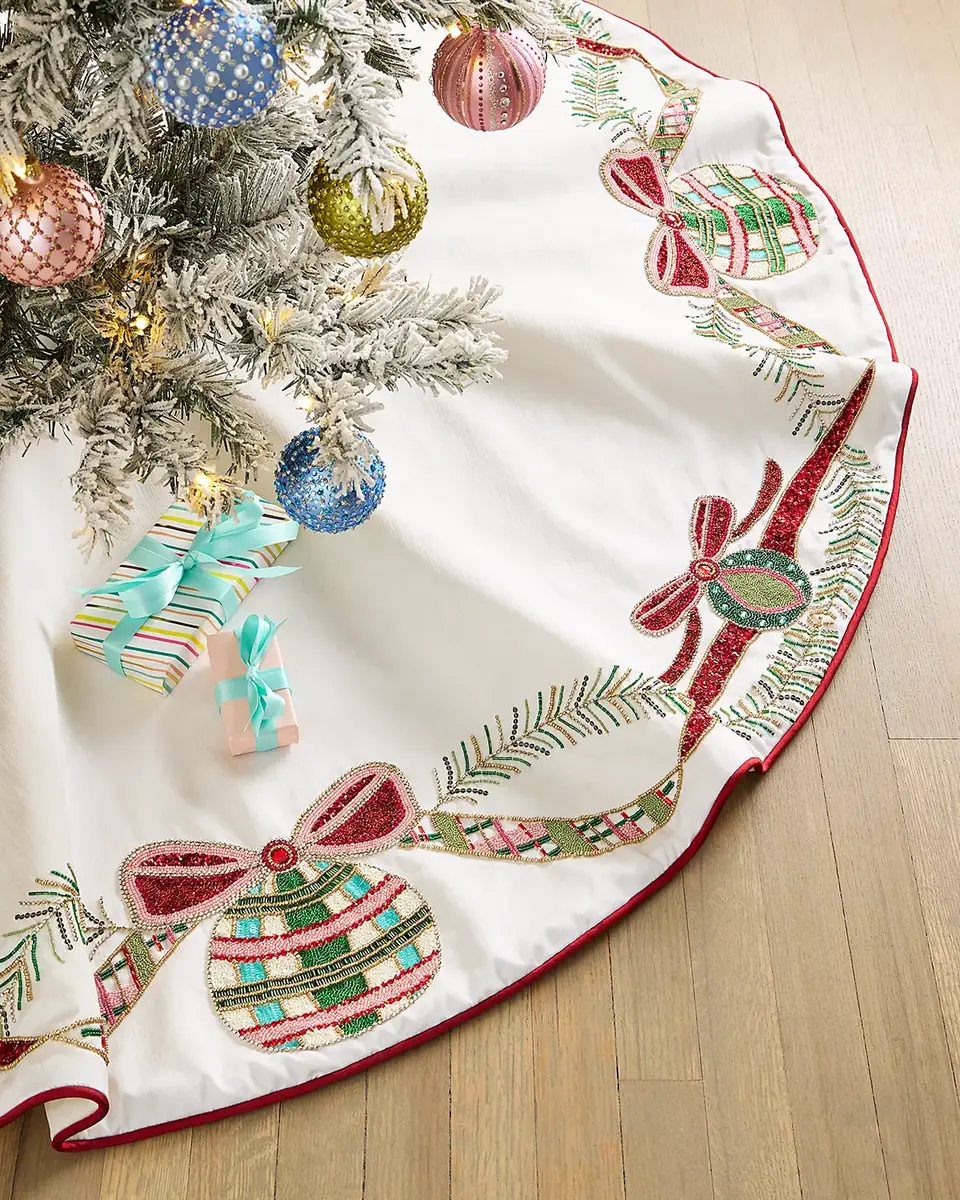Kim Seybert Tartan Tidings Beaded Tree Skirt