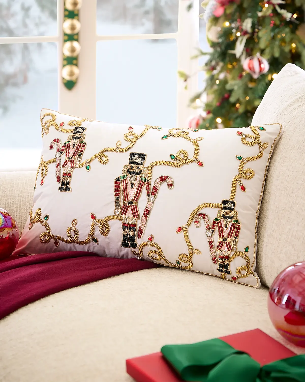Kim Seybert Nutcracker Beaded Decorative Pillow, 14" x 22"
