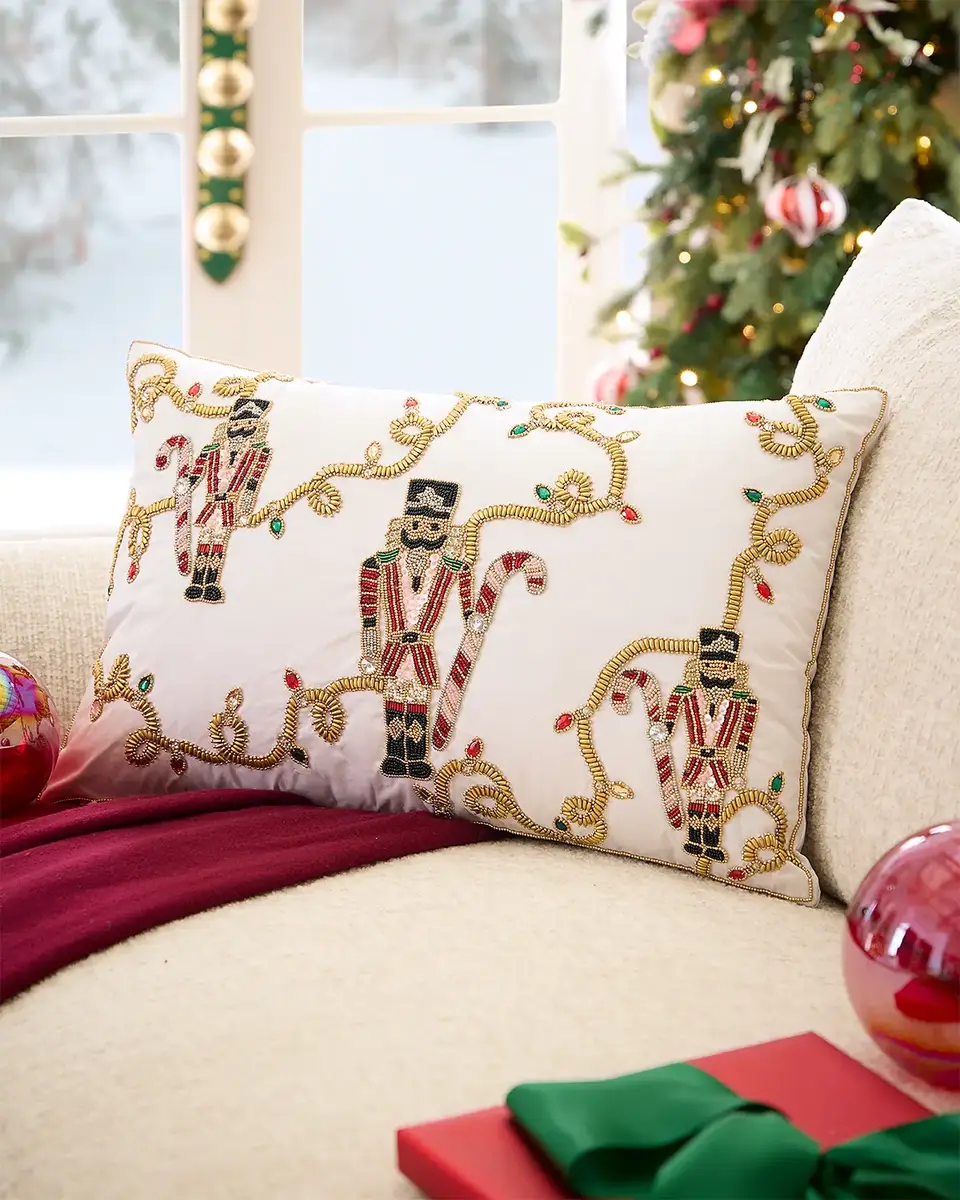 Kim Seybert Nutcracker Beaded Decorative Pillow, 14" x 22"
