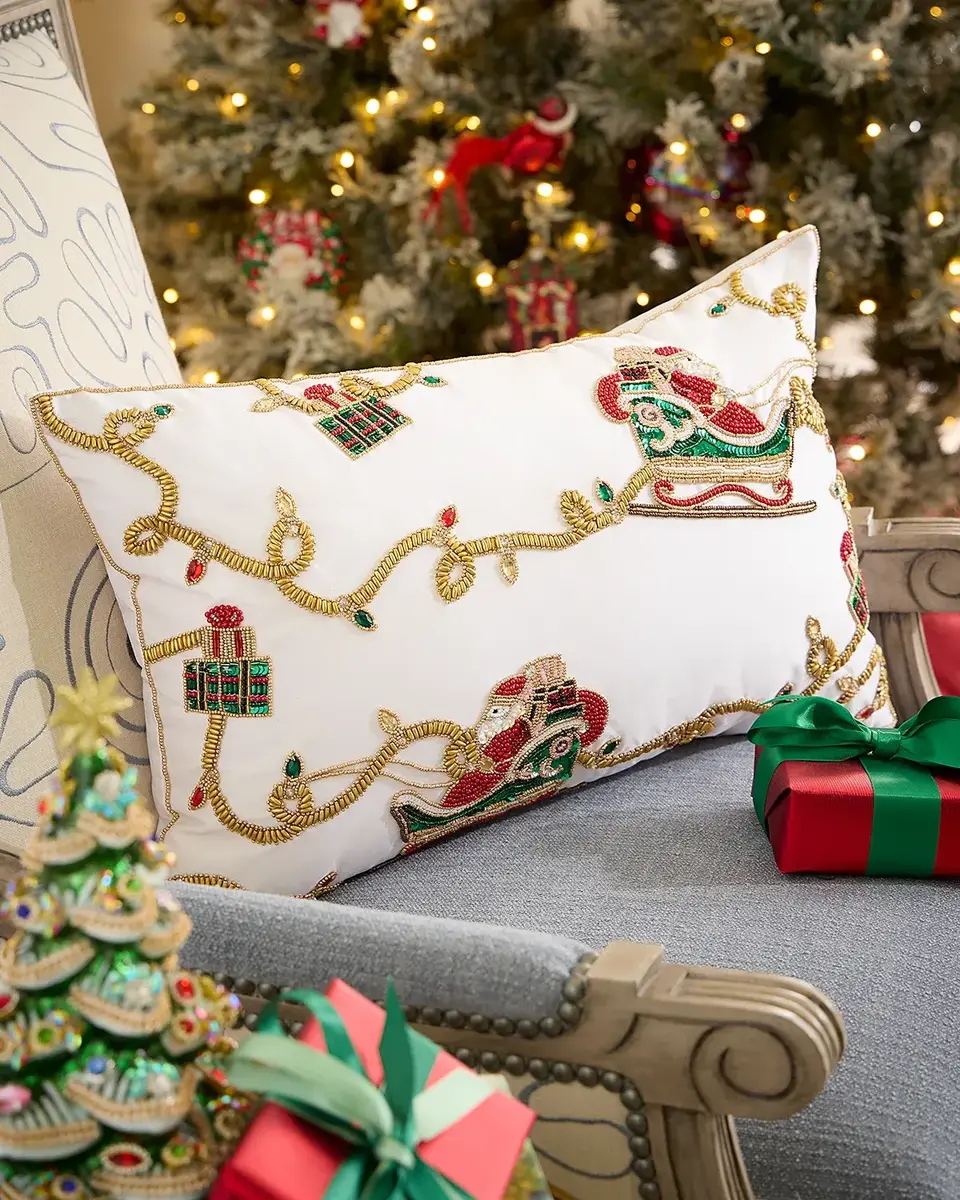Kim Seybert Holiday Lights Beaded Decorative Pillow, 14" x 22"