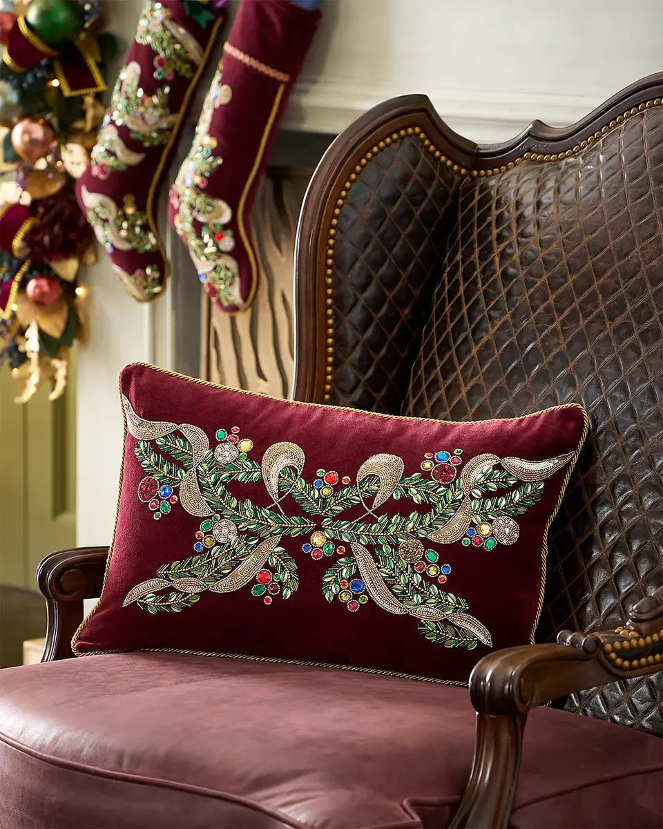 Kim Seybert Jeweled Berries Beaded Decorated Pillow, 14" x 22"