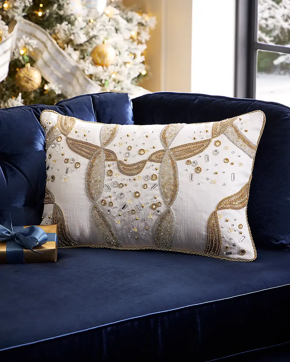 Kim Seybert Shimmer Arc Beaded Decorative Pillow, 14" x 22"