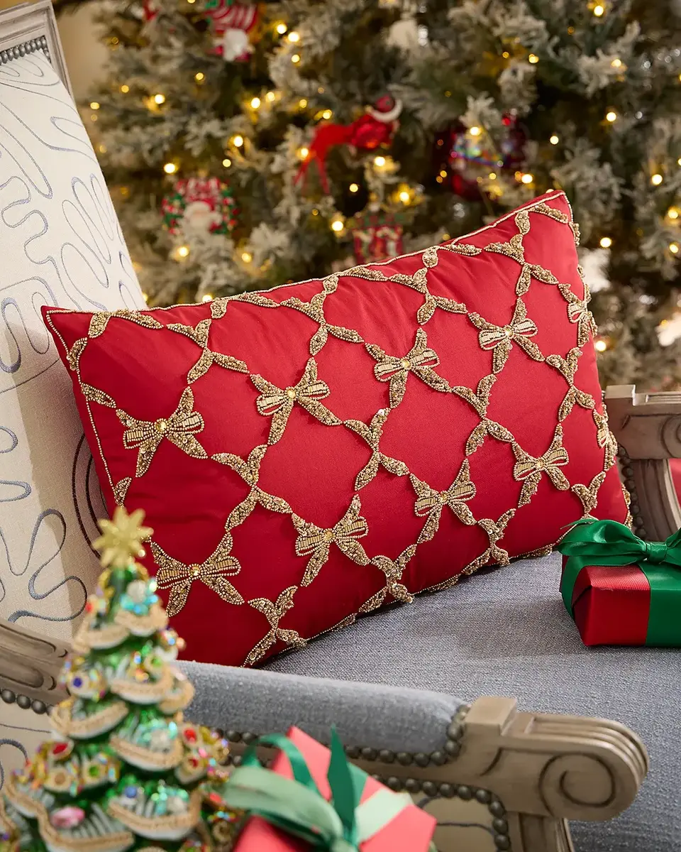 Kim Seybert Bow Trellis Beaded Decorative Pillow, 14" x 22"