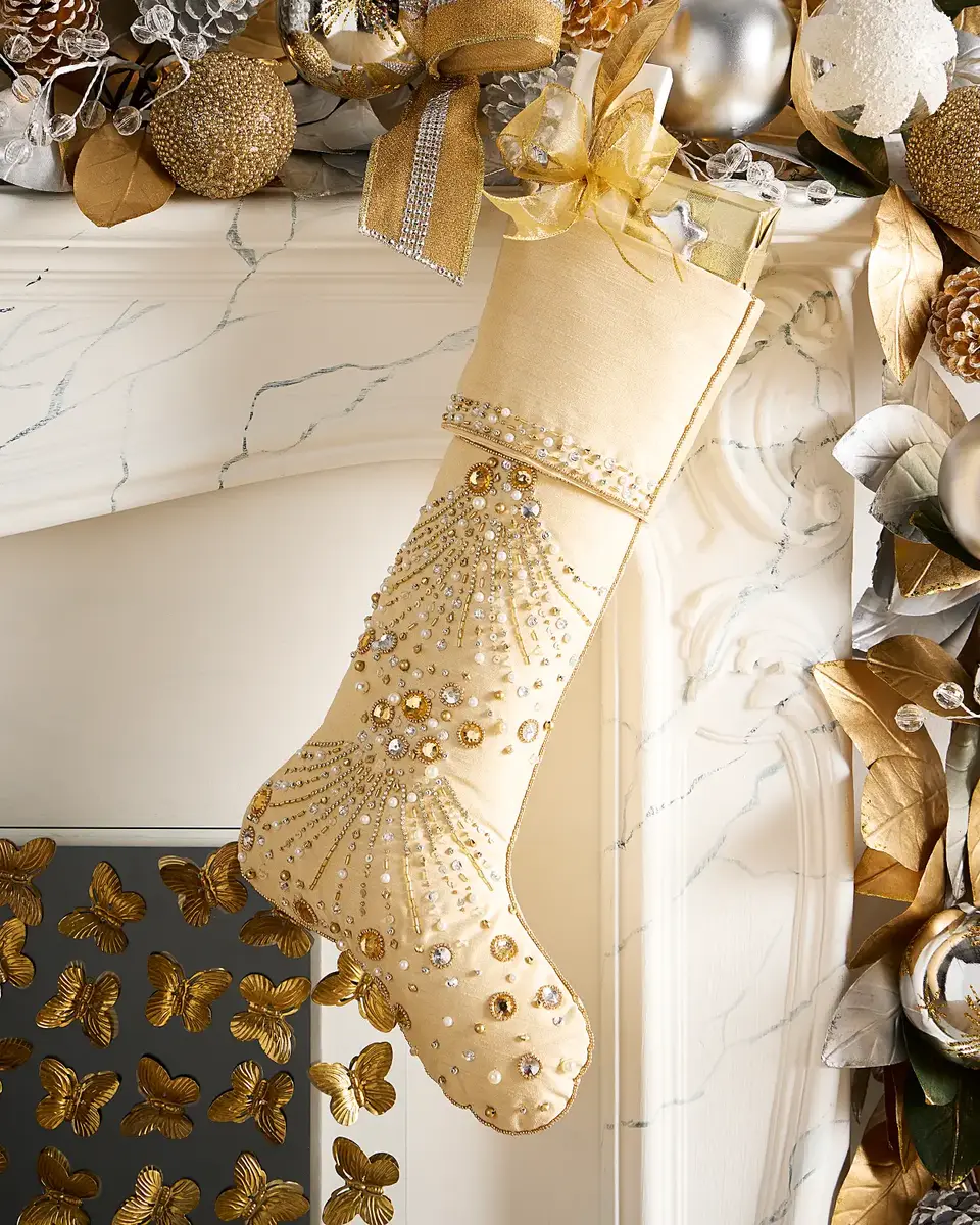 Kim Seybert Beaded Chandelier Cuffed Christmas Stocking