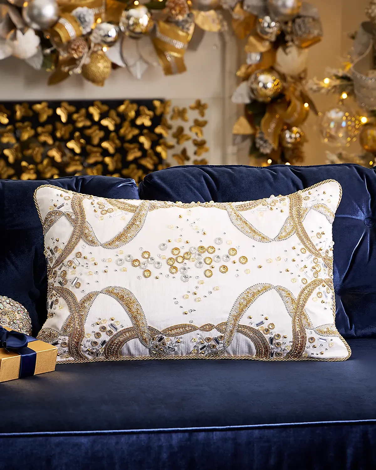 Kim Seybert Radiant Veil Beaded Decorative Pillow, 14" x 22"