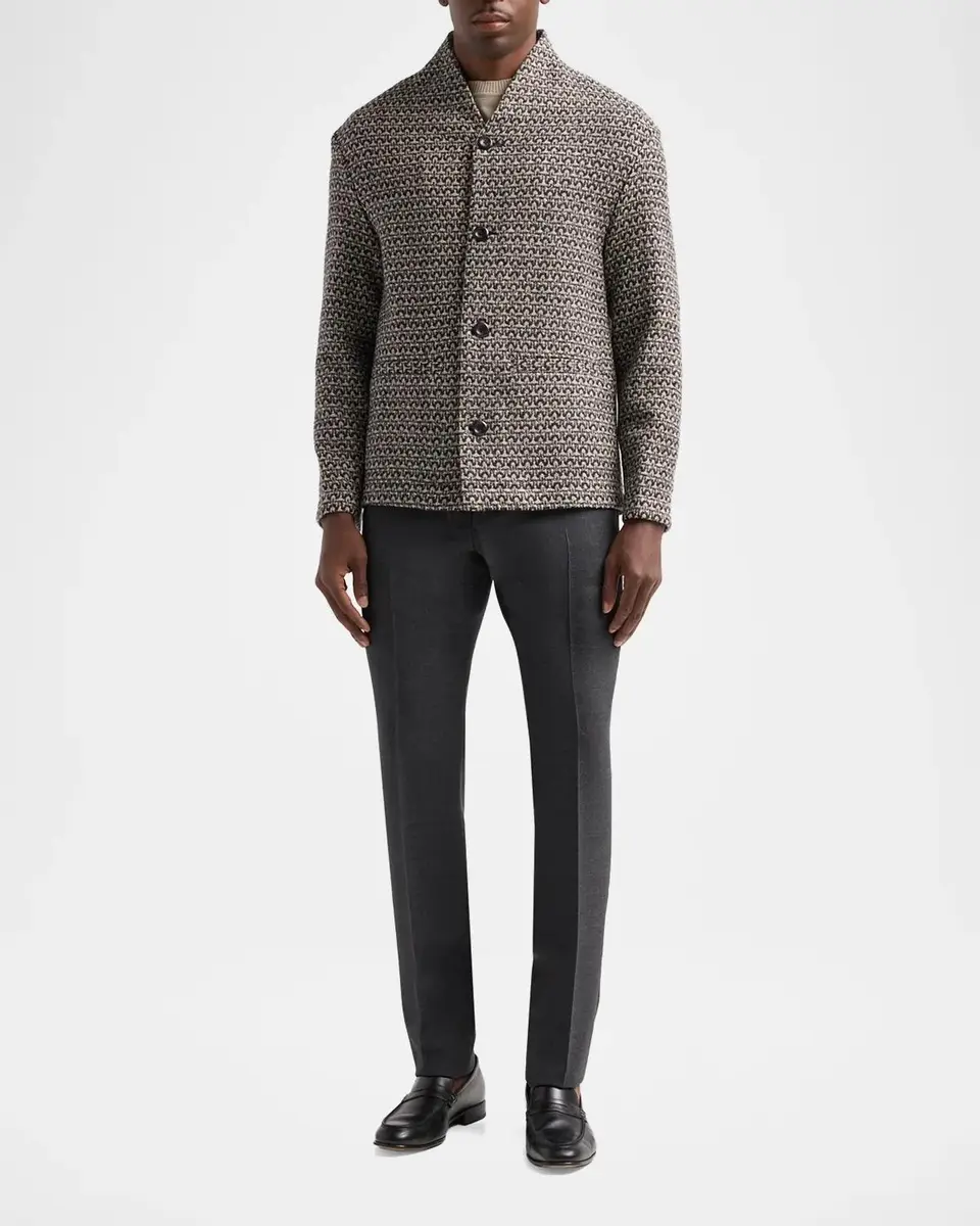 Emporio Armani Men's Wool Geo Tweed Effect Cardigan Jacket | Thumbnail 2