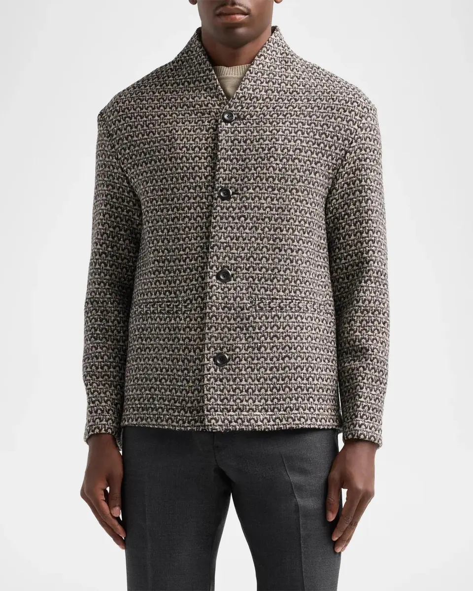 Emporio Armani Men's Wool Geo Tweed Effect Cardigan Jacket | Thumbnail 4