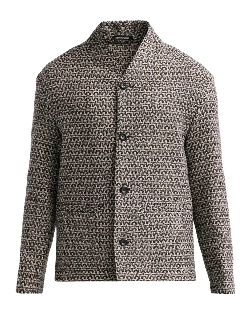 Emporio Armani Men's Wool Geo Tweed Effect Cardigan Jacket