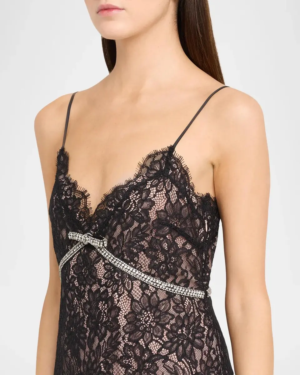 LoveShackFancy Eviara Lace Mini Dress with Crystal Bow | Thumbnail 5 LoveShackFancy Eviara Lace Mini Dress with Crystal Bow | Thumbnail 5
