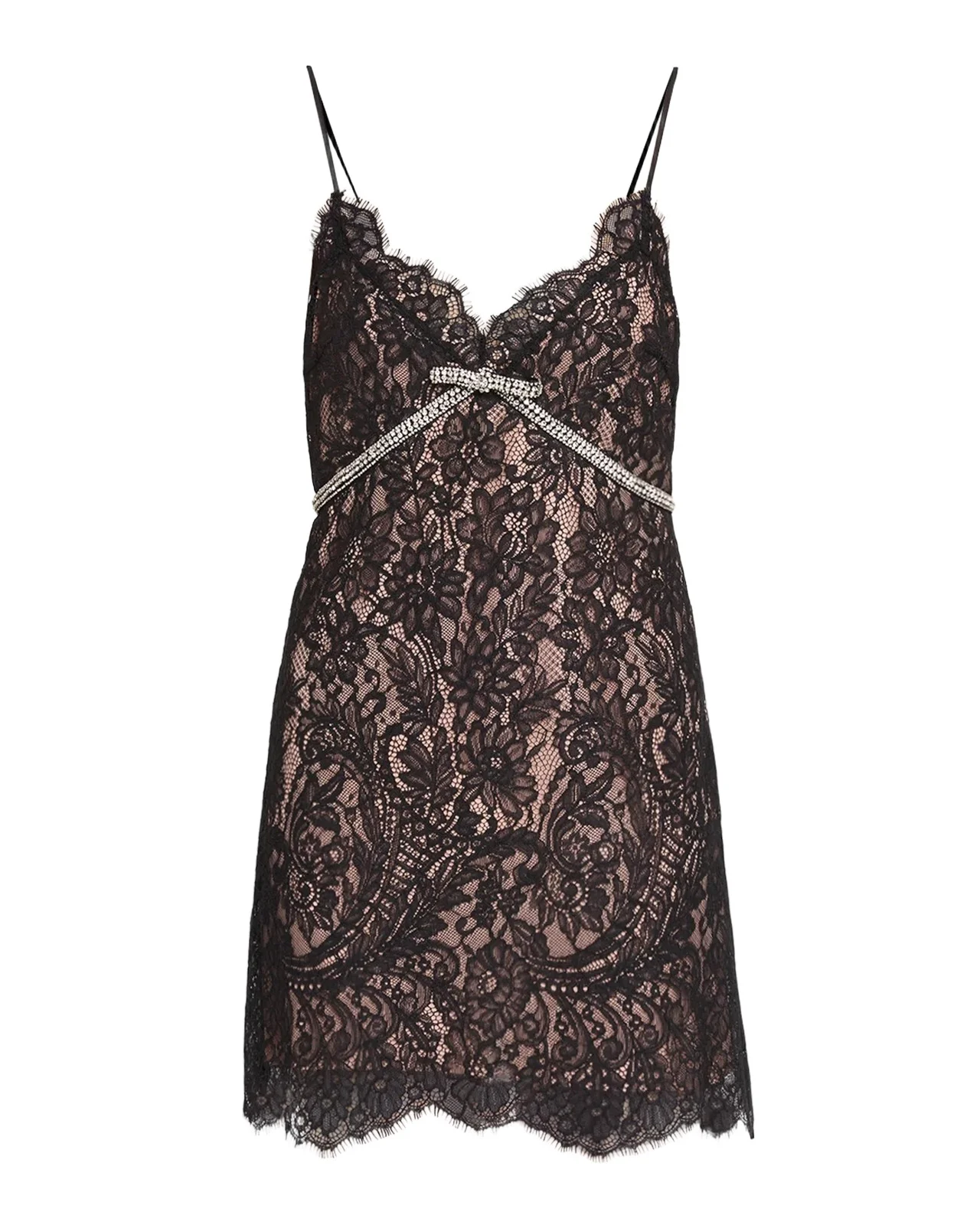 LoveShackFancy Eviara Lace Mini Dress with Crystal Bow