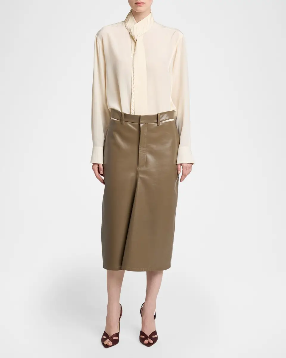 Victoria Beckham Slit Waistband Leather Midi Kick Skirt | Thumbnail 2