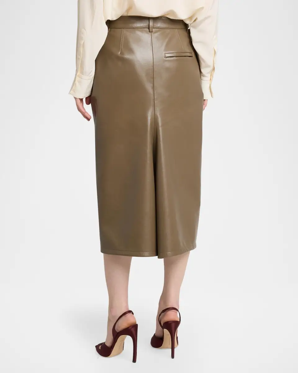 Victoria Beckham Slit Waistband Leather Midi Kick Skirt | Thumbnail 3