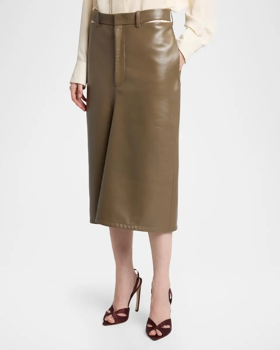 Victoria Beckham Slit Waistband Leather Midi Kick Skirt | Thumbnail 4