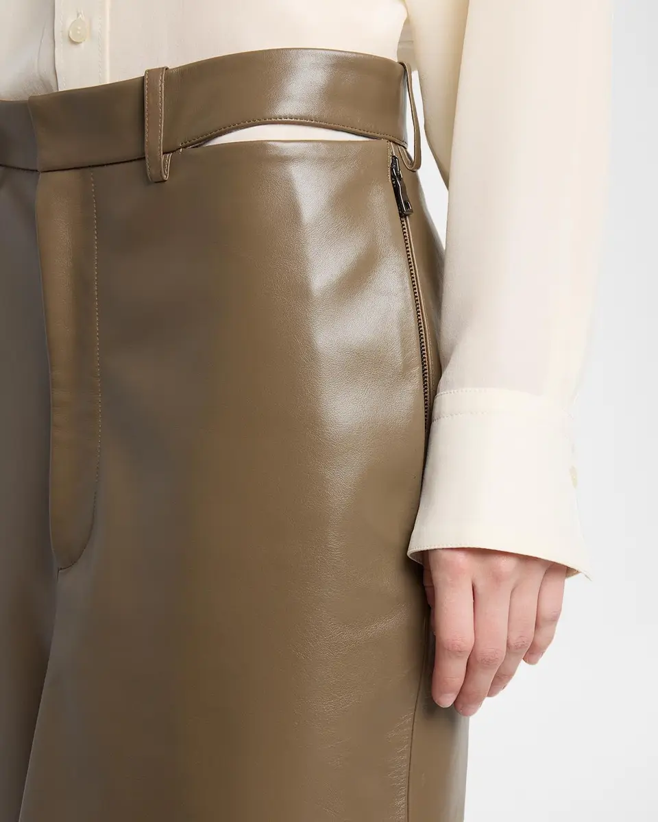 Victoria Beckham Slit Waistband Leather Midi Kick Skirt | Thumbnail 5