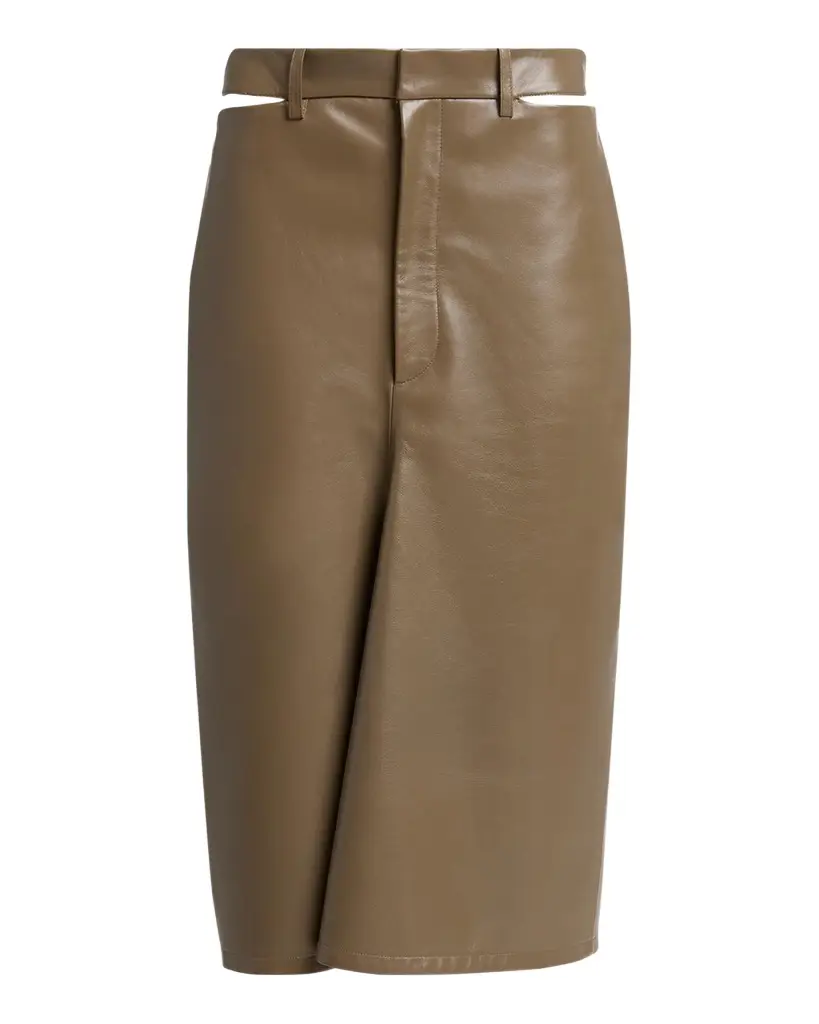 Victoria Beckham Slit Waistband Leather Midi Kick Skirt