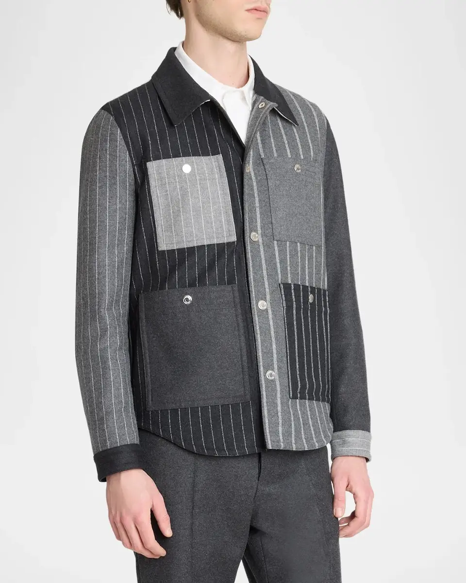 Thom Browne Men's Funmix Utility Patch-Pocket Shirt Jacket | Thumbnail 4 Thom Browne Men's Funmix Utility Patch-Pocket Shirt Jacket | Thumbnail 4