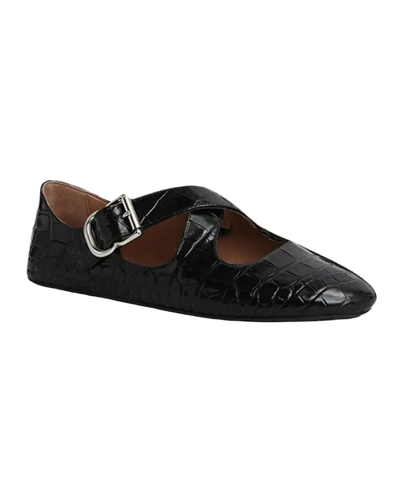Croc-Embossed Leather Crisscross Ballerina Flats Croc-Embossed Leather Crisscross Ballerina Flats