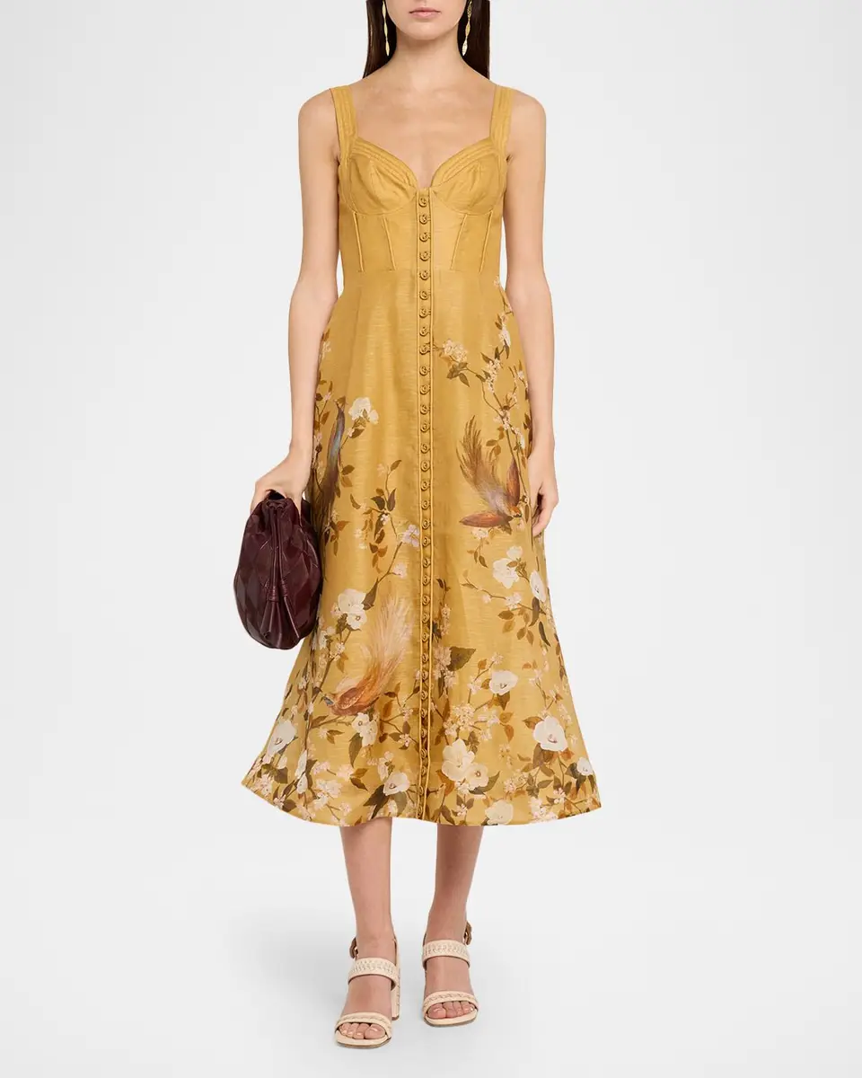 Zimmermann Momentum Printed Linen Corded Midi Dress | Thumbnail 2