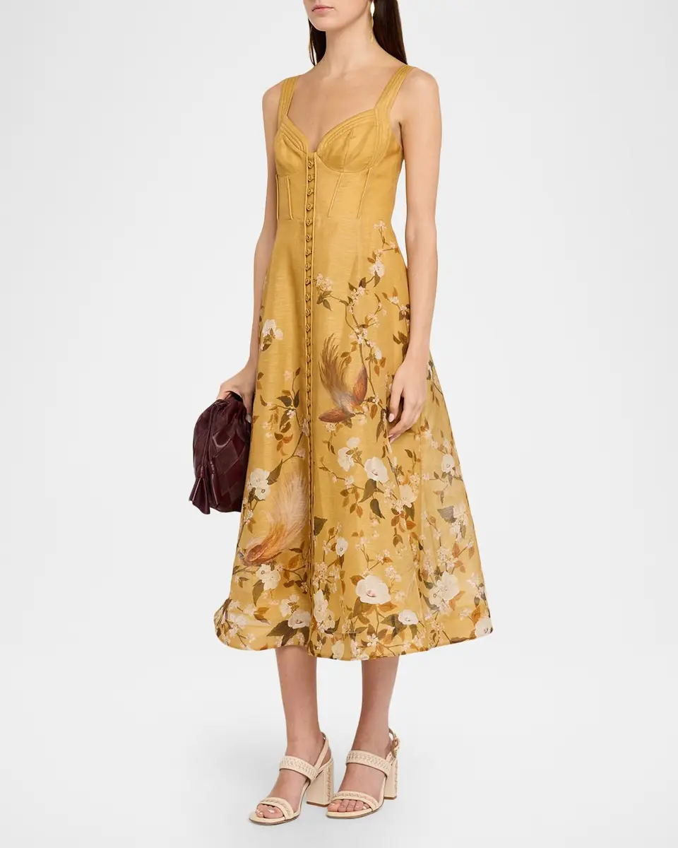 Zimmermann Momentum Printed Linen Corded Midi Dress | Thumbnail 4