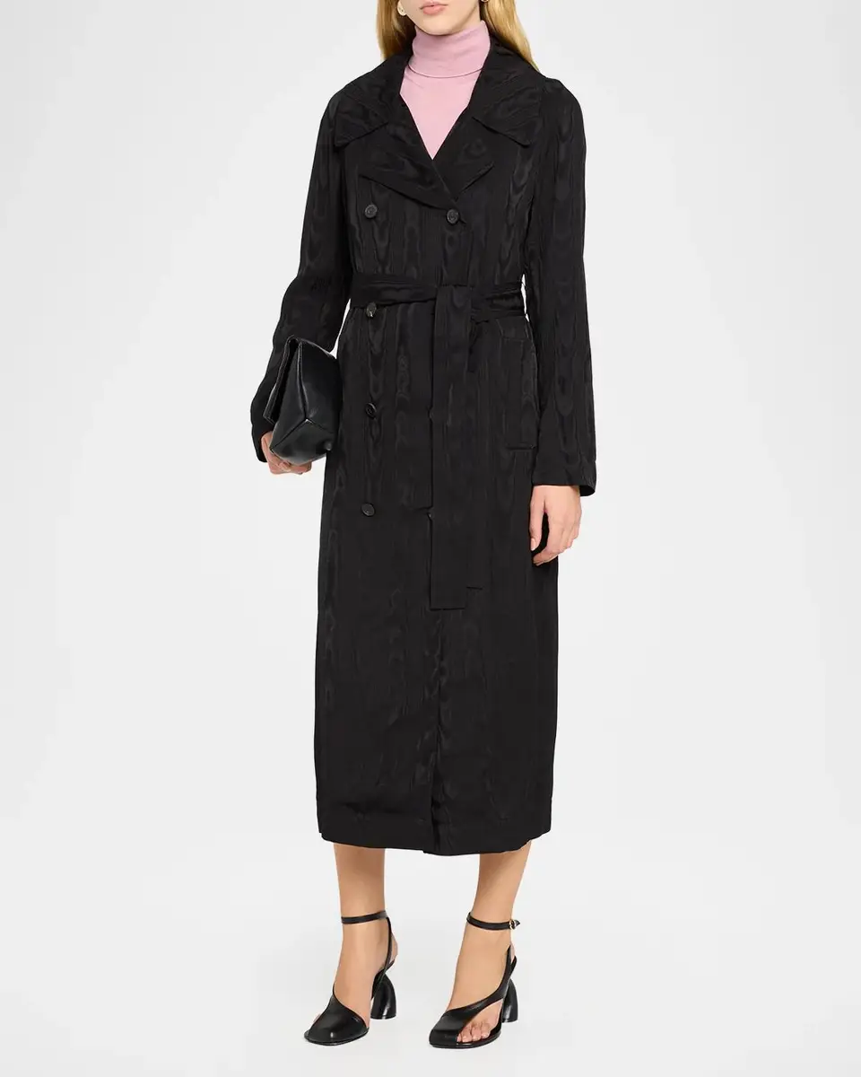 Dries Van Noten Rolana Double-Breasted Moire Satin Belted Trench Coat | Thumbnail 4 Dries Van Noten Rolana Double-Breasted Moire Satin Belted Trench Coat | Thumbnail 4