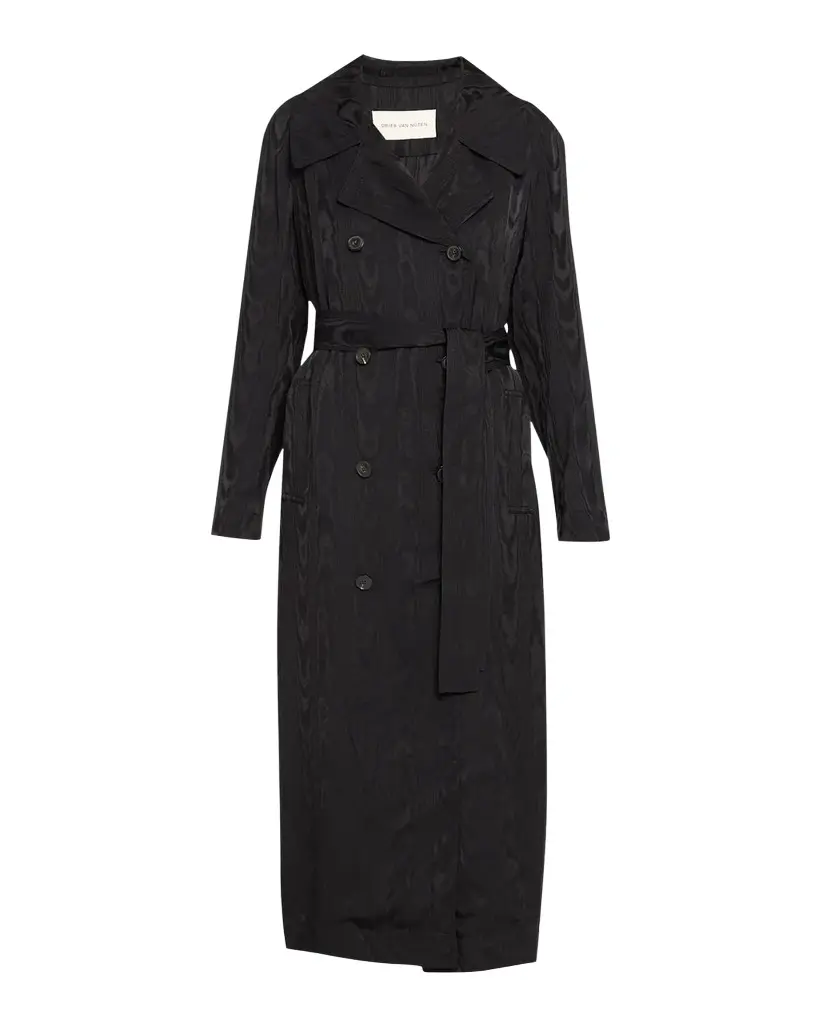 Rolana Double-Breasted Moire Satin Belted Trench Coat