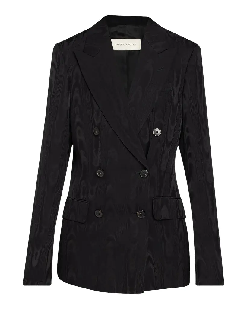 Dries Van Noten Barrysta Double-Breasted Moiré Fitted Jacket