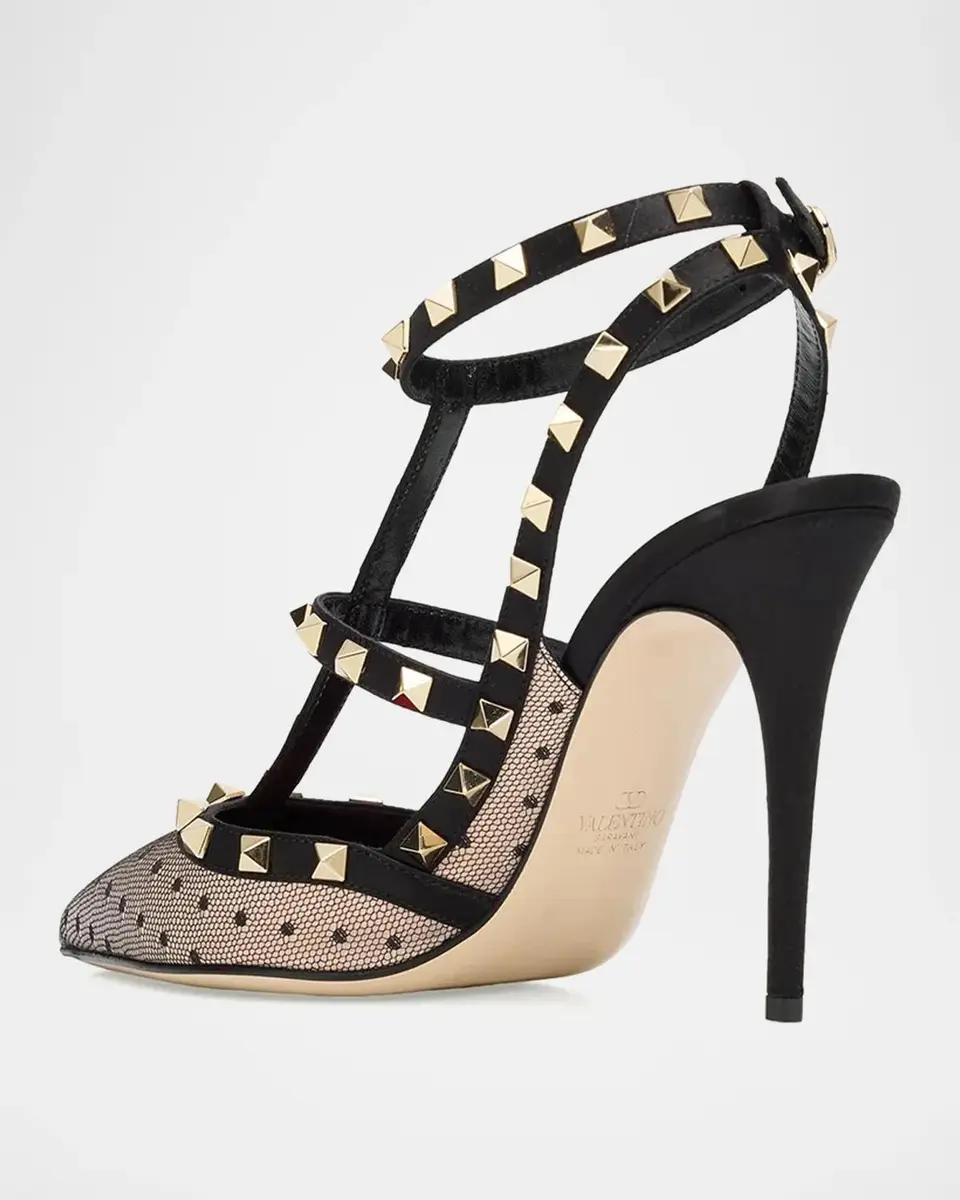 Valentino Garavani 100mm Rockstud Polka-Dot Mesh Ankle-Strap Pumps | Thumbnail 4