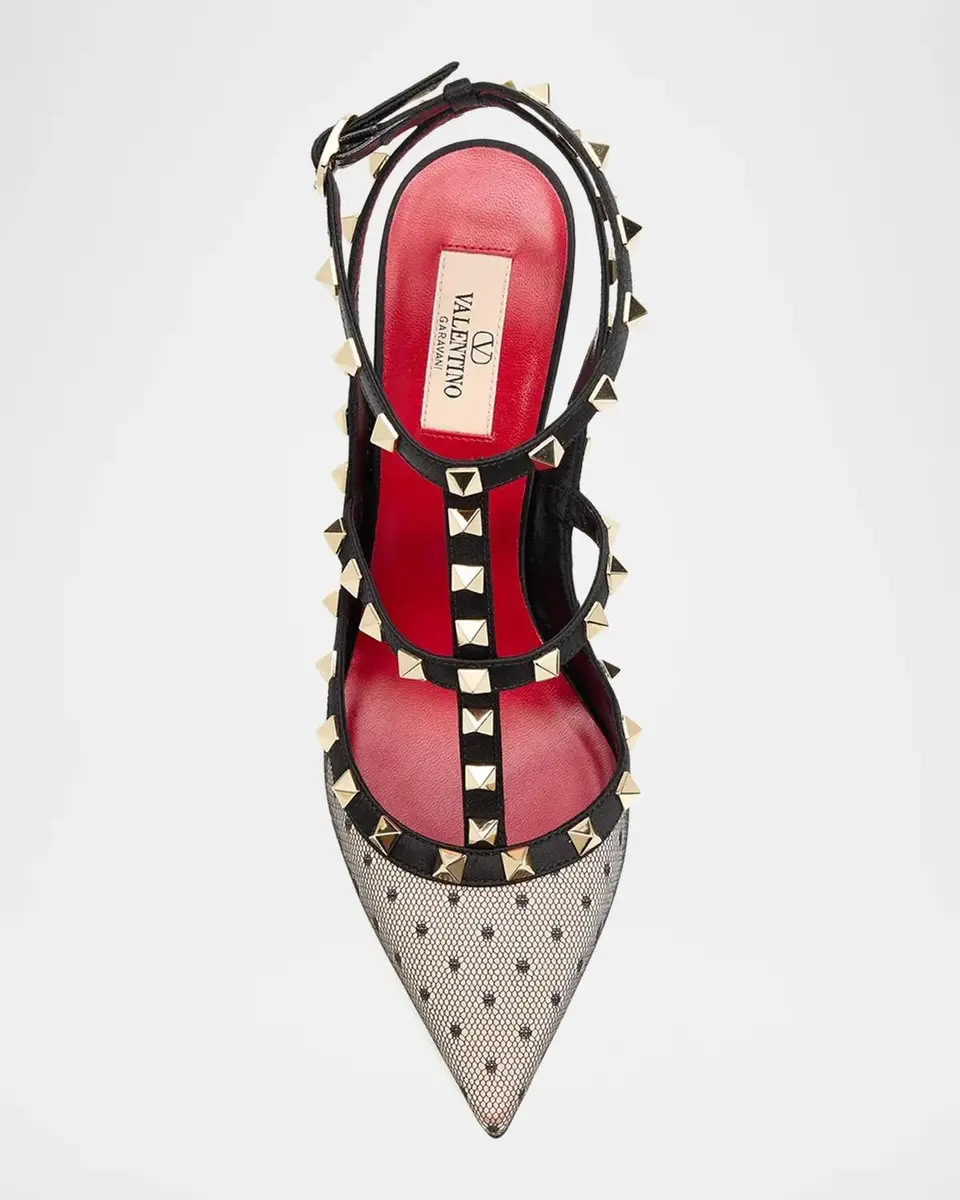 Valentino Garavani 100mm Rockstud Polka-Dot Mesh Ankle-Strap Pumps | Thumbnail 5