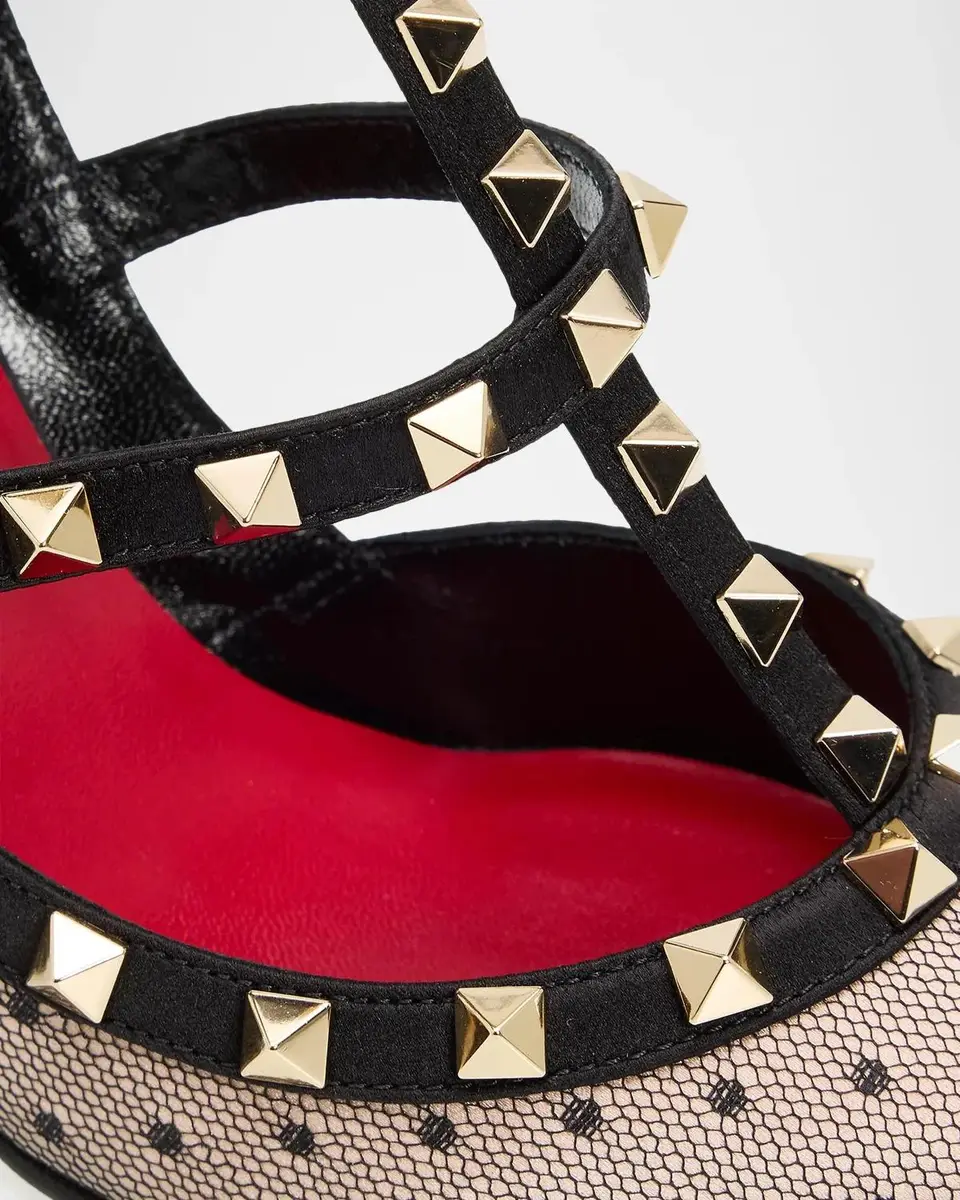 Valentino Garavani 100mm Rockstud Polka-Dot Mesh Ankle-Strap Pumps | Thumbnail 6
