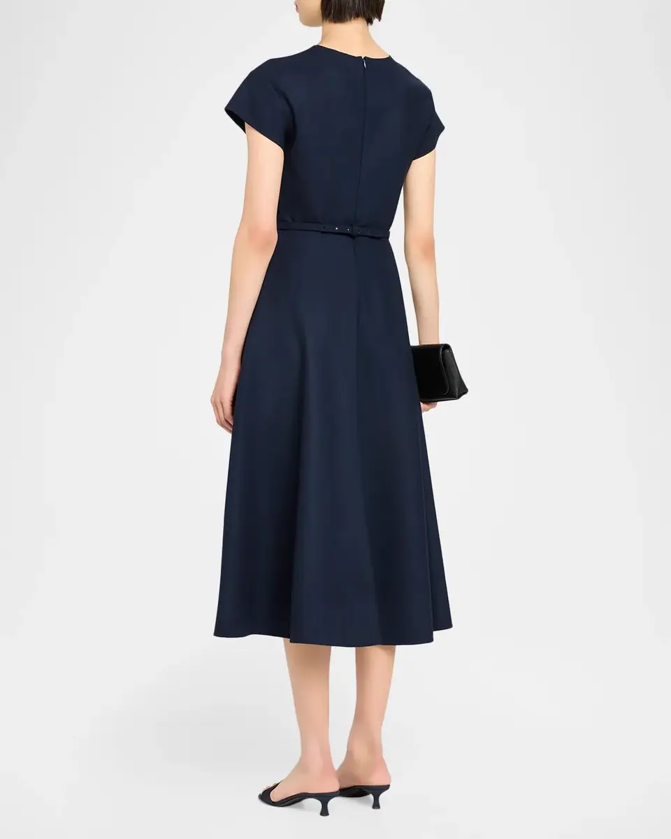 Oscar de la Renta Cap-Sleeve Wool Belted Midi Dress | Thumbnail 3