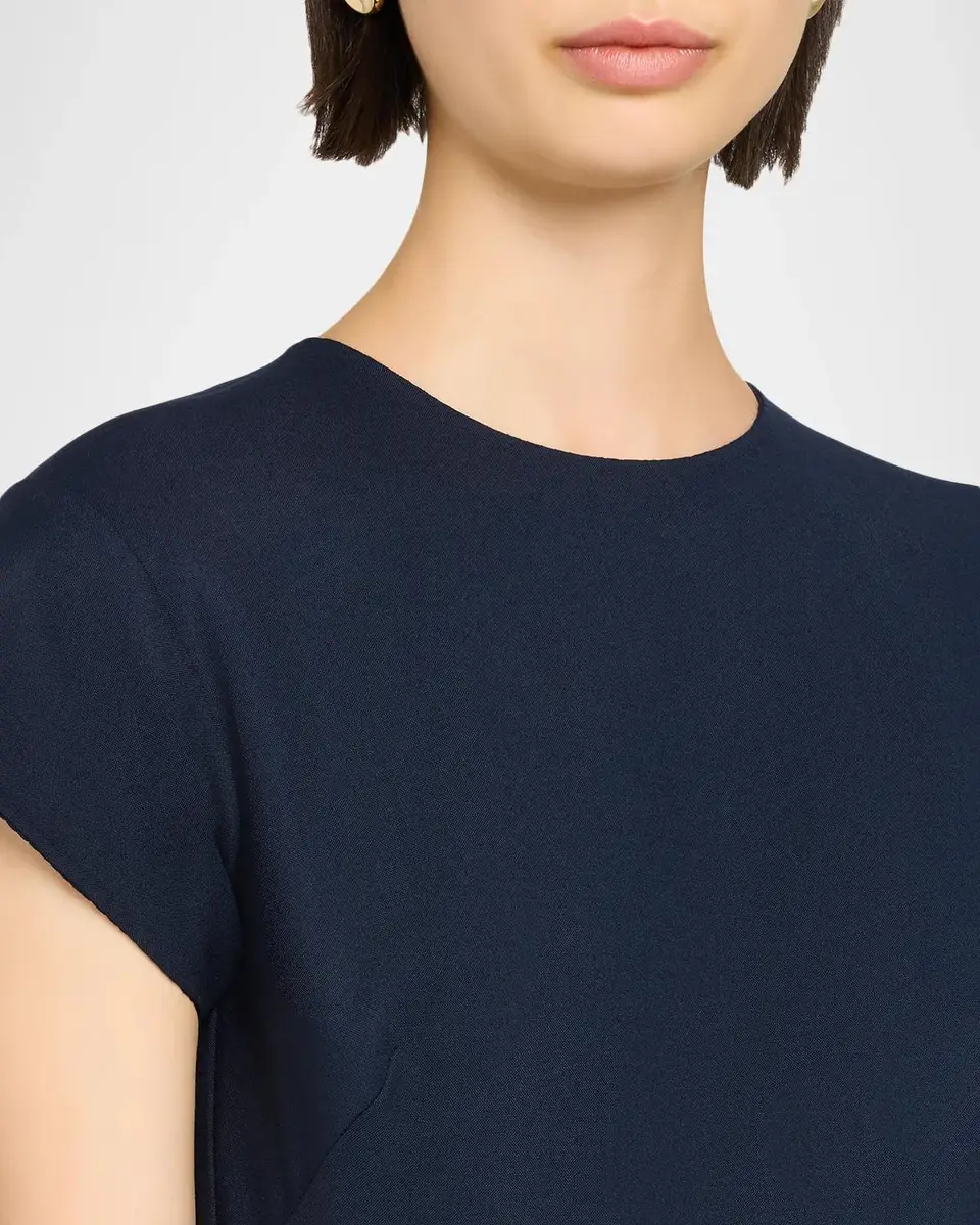 Oscar de la Renta Cap-Sleeve Wool Belted Midi Dress | Thumbnail 5