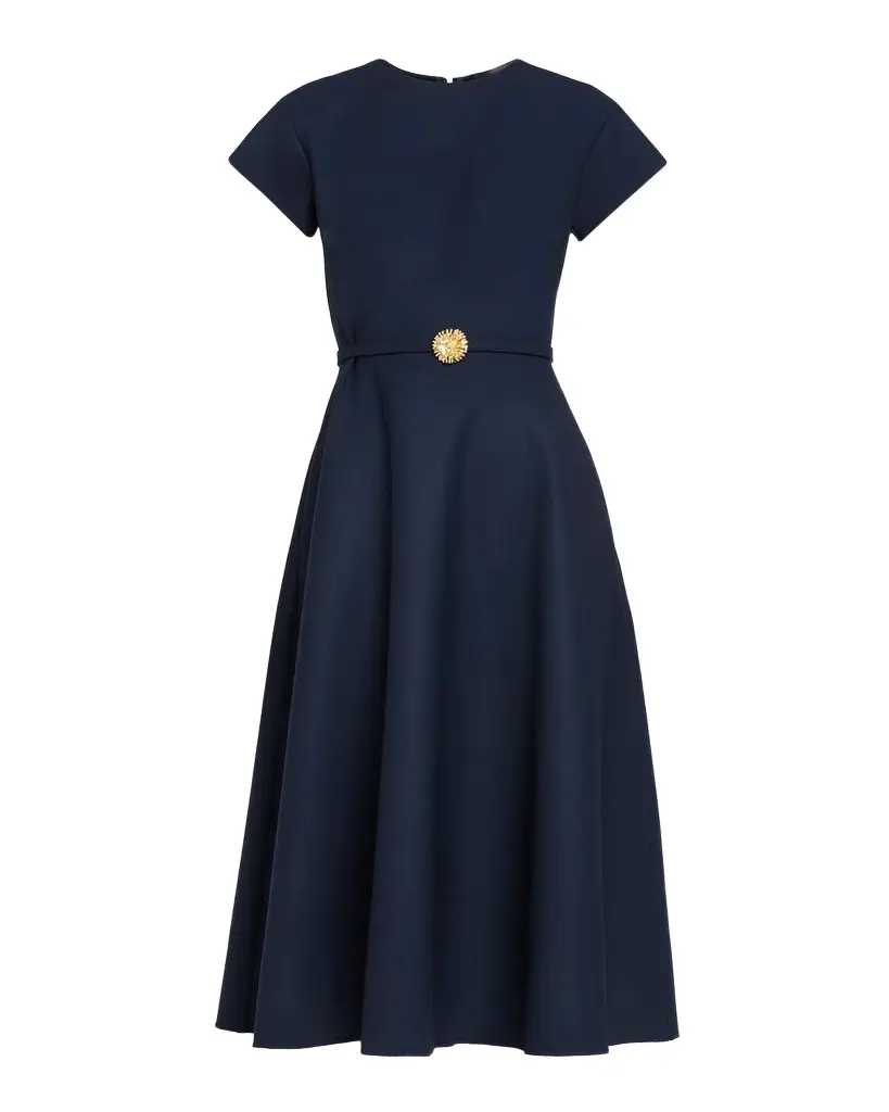 Cap-Sleeve Wool Belted Midi Dress Cap-Sleeve Wool Belted Midi Dress