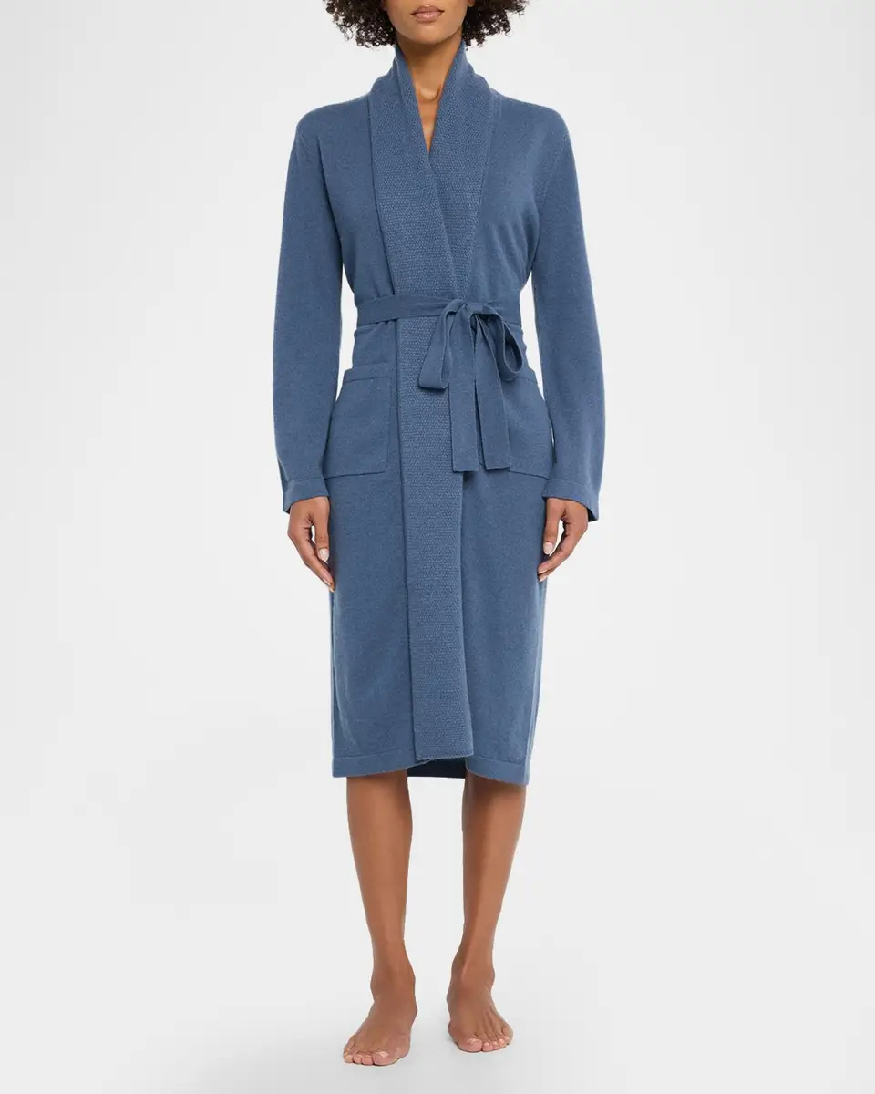 Neiman Marcus Cashmere Collection Cashmere Waffle Shawl-Collar Robe | Thumbnail 2 Neiman Marcus Cashmere Collection Cashmere Waffle Shawl-Collar Robe | Thumbnail 2