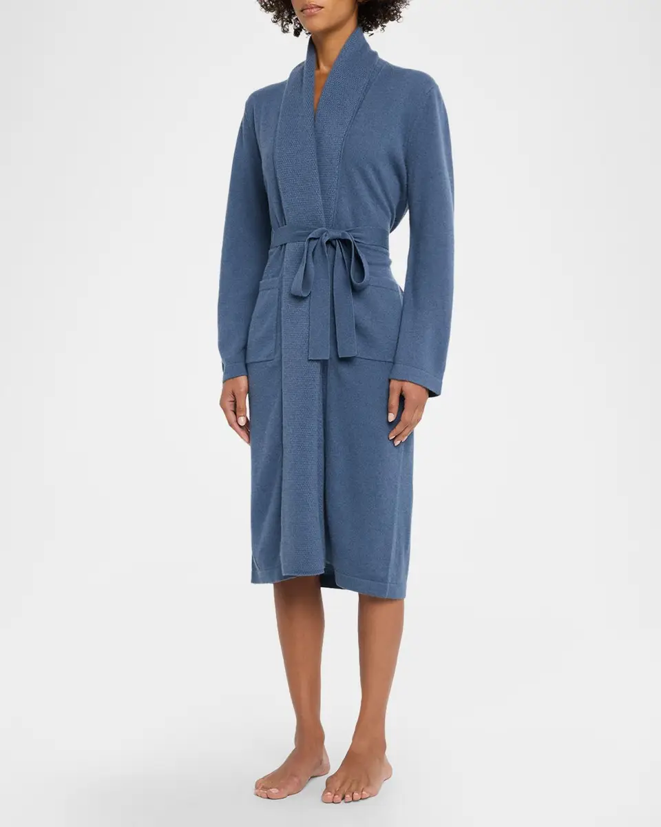 Neiman Marcus Cashmere Collection Cashmere Waffle Shawl-Collar Robe | Thumbnail 4 Neiman Marcus Cashmere Collection Cashmere Waffle Shawl-Collar Robe | Thumbnail 4